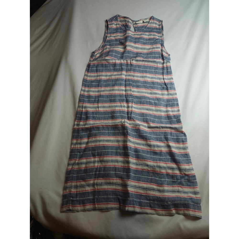 St. Tropez West 100% Linen Striped Sleeveless Shift Dress Blue Red Size 0 Womens